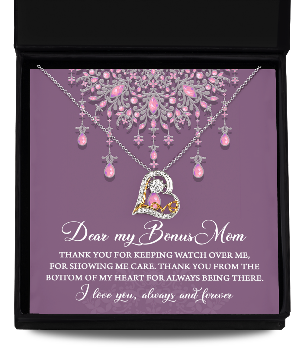 To My Bonus Mom - Thank You For Always Being There - Love Dancing Heart Necklace