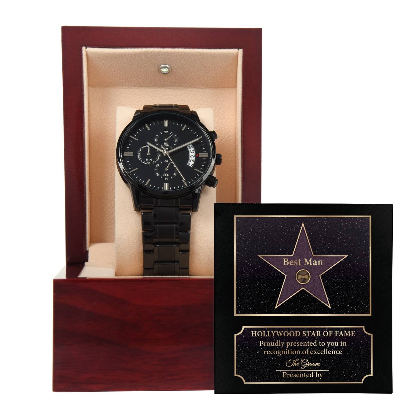 To My Best Man, Hollywood Star Of Fame, Black Chronograph Watch