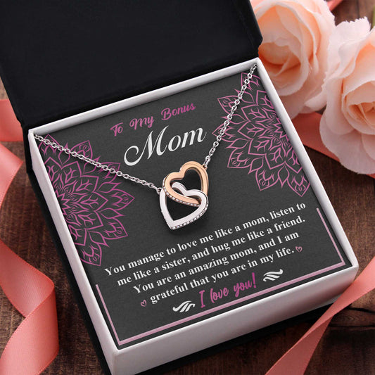 To My Bonus Mom, An Amazing Mom, Interlocking Hearts Necklace