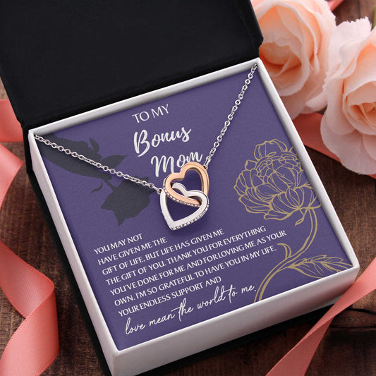 To My Bonus Mom, Thank You For Everything, Interlocking Hearts Necklace