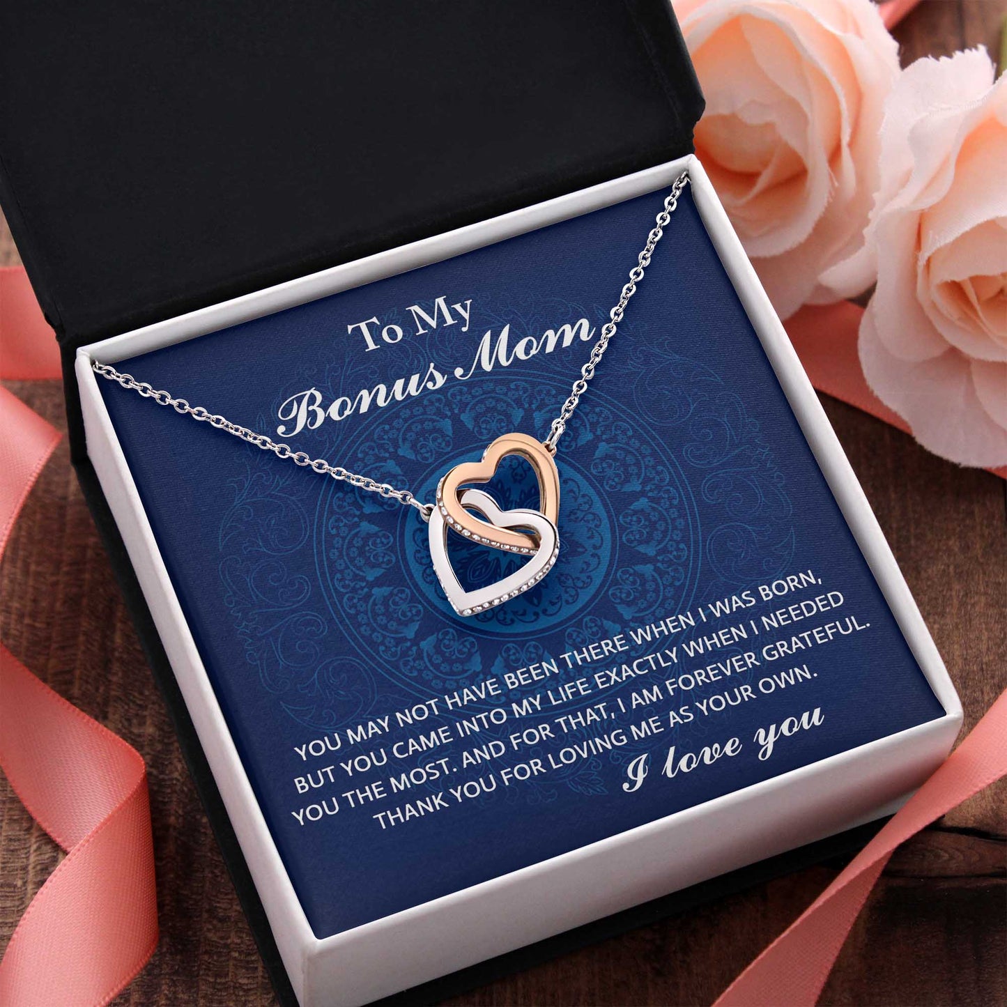 To My Bonus Mom, I Needed You, Interlocking Hearts Necklace