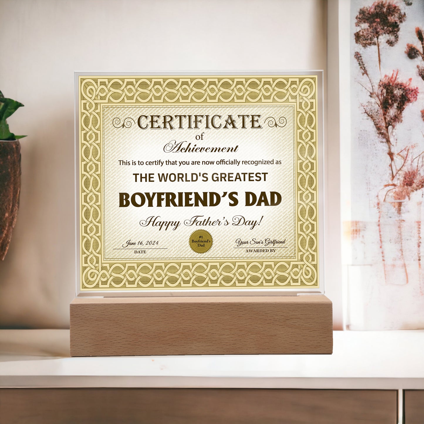 To My Boyfriends Dad, Happy Fathers Day, Square Acrylic Plaque