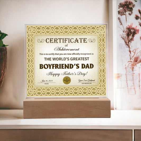 To My Boyfriends Dad, Happy Fathers Day, Square Acrylic Plaque