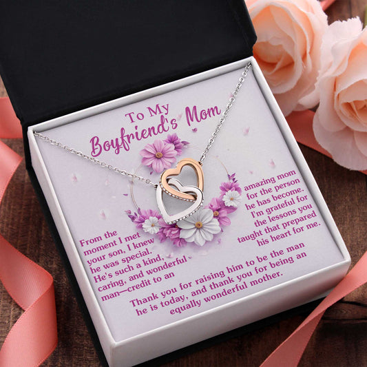 To My Boyfriends Mom, Wonderful Mother, Interlocking Hearts Necklace