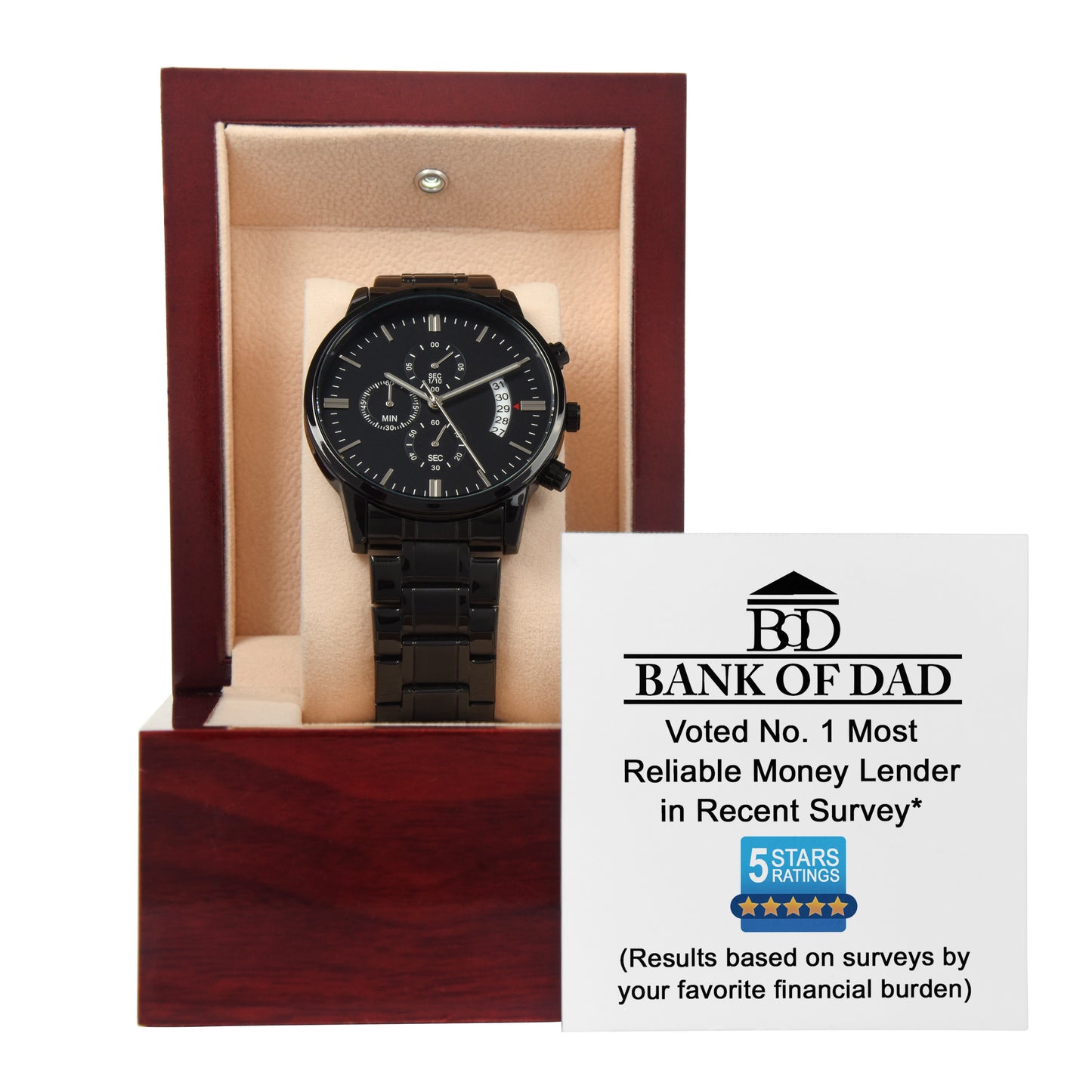 To My Dad, Bank Of Dad, #1 Reliable Vendor, Black Chronograph Watch, Funny Gift For Dad