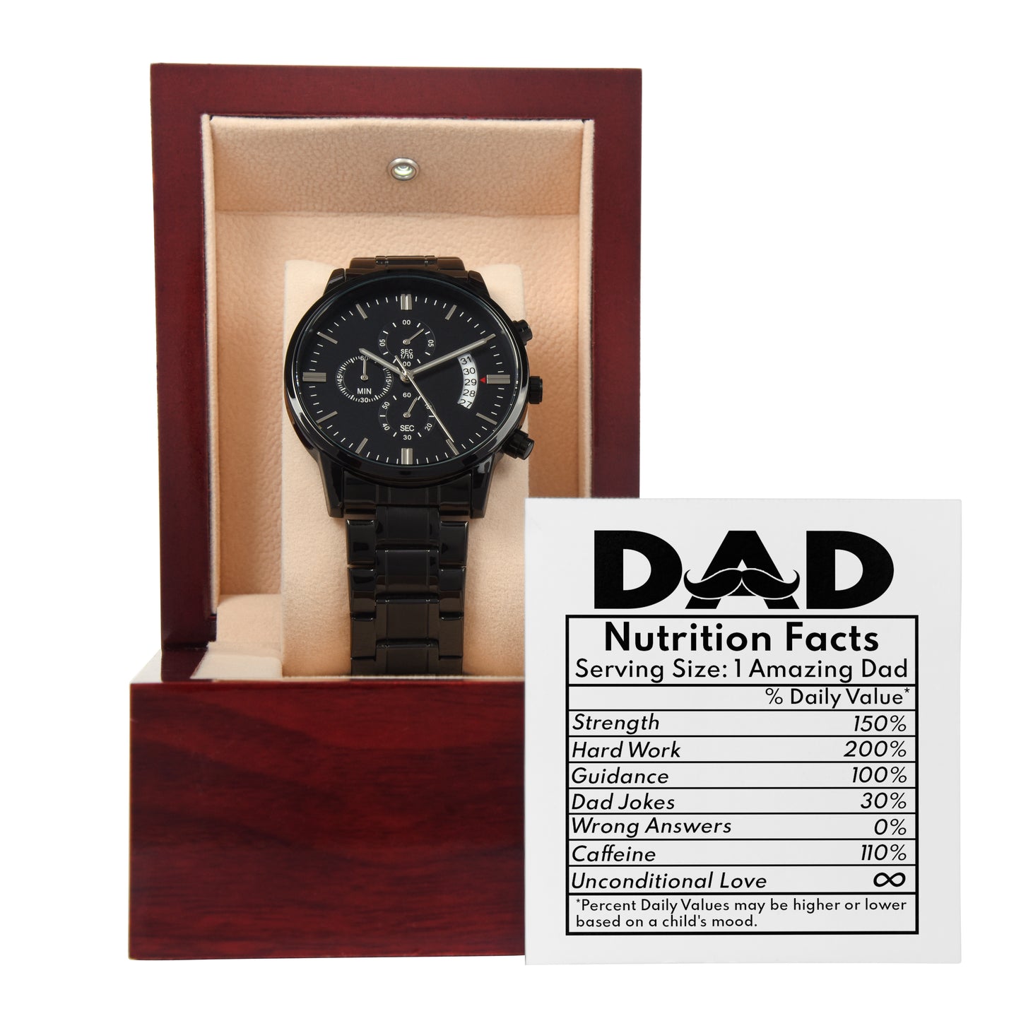 To My Dad, Nutrition Facts, Black Chronograph Watch, Funny Gift For Dad