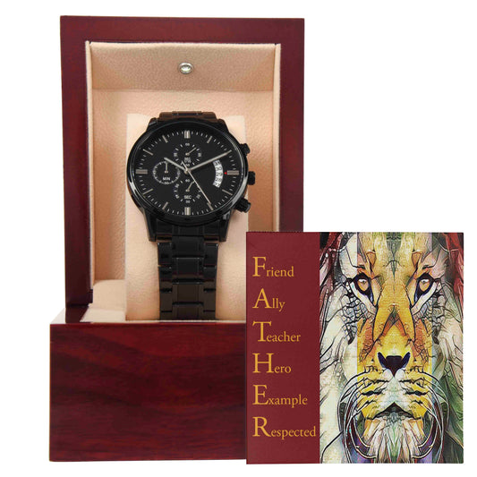 To My Dad, Friend, Ally, Teacher Hero, Example, Respected, Black Chronograph Watch