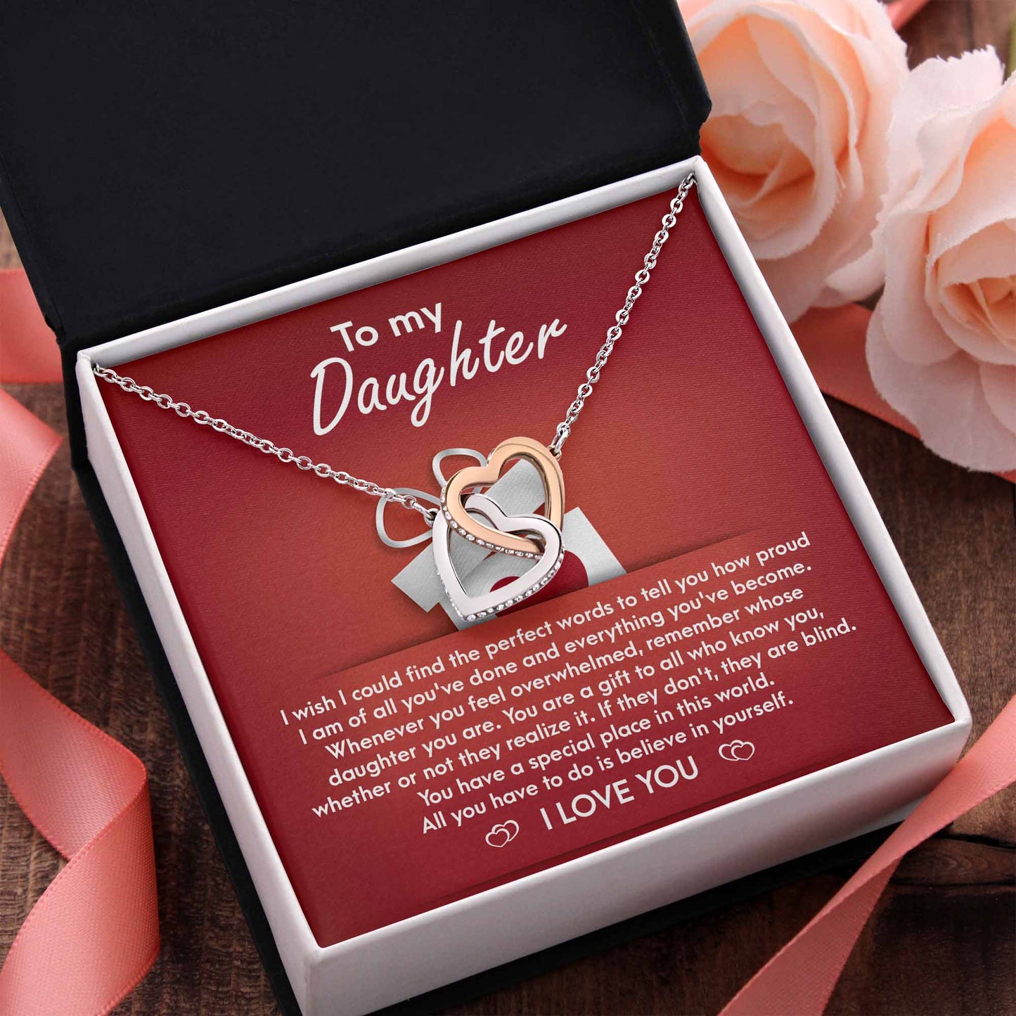 To My Daughter, You Are A Gift, Interlocking Hearts Necklace