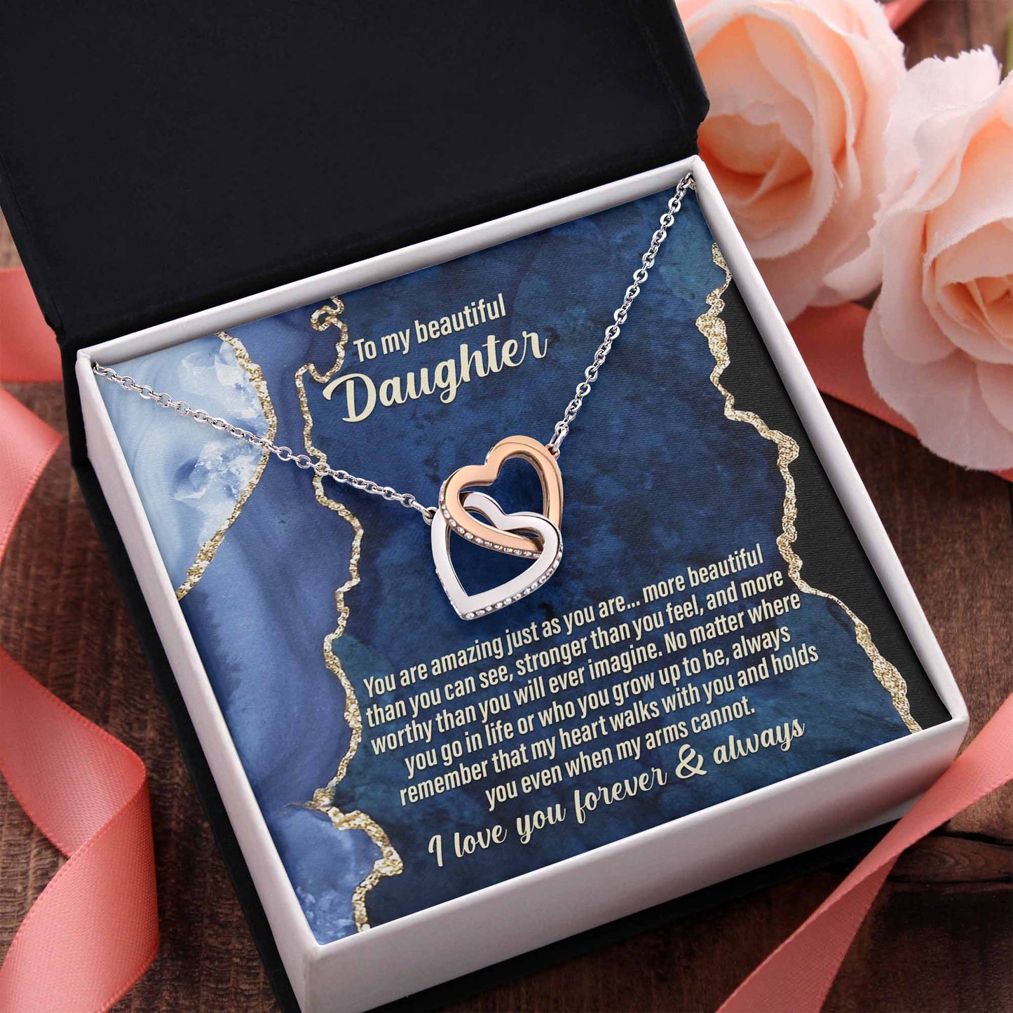 To My Daughter, You Are Amazing Just As You Are, Interlocking Hearts Necklace, Gift For Daughter