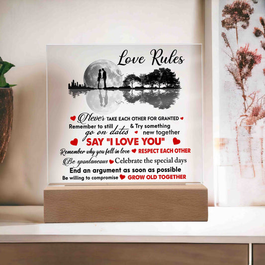 Love Rules To Follow And Grow Old Together, Square Acrylic Plaque