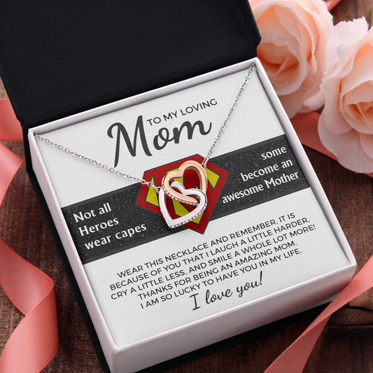 To My Loving Mom, Awesome Mother, Interlocking Hearts Necklace