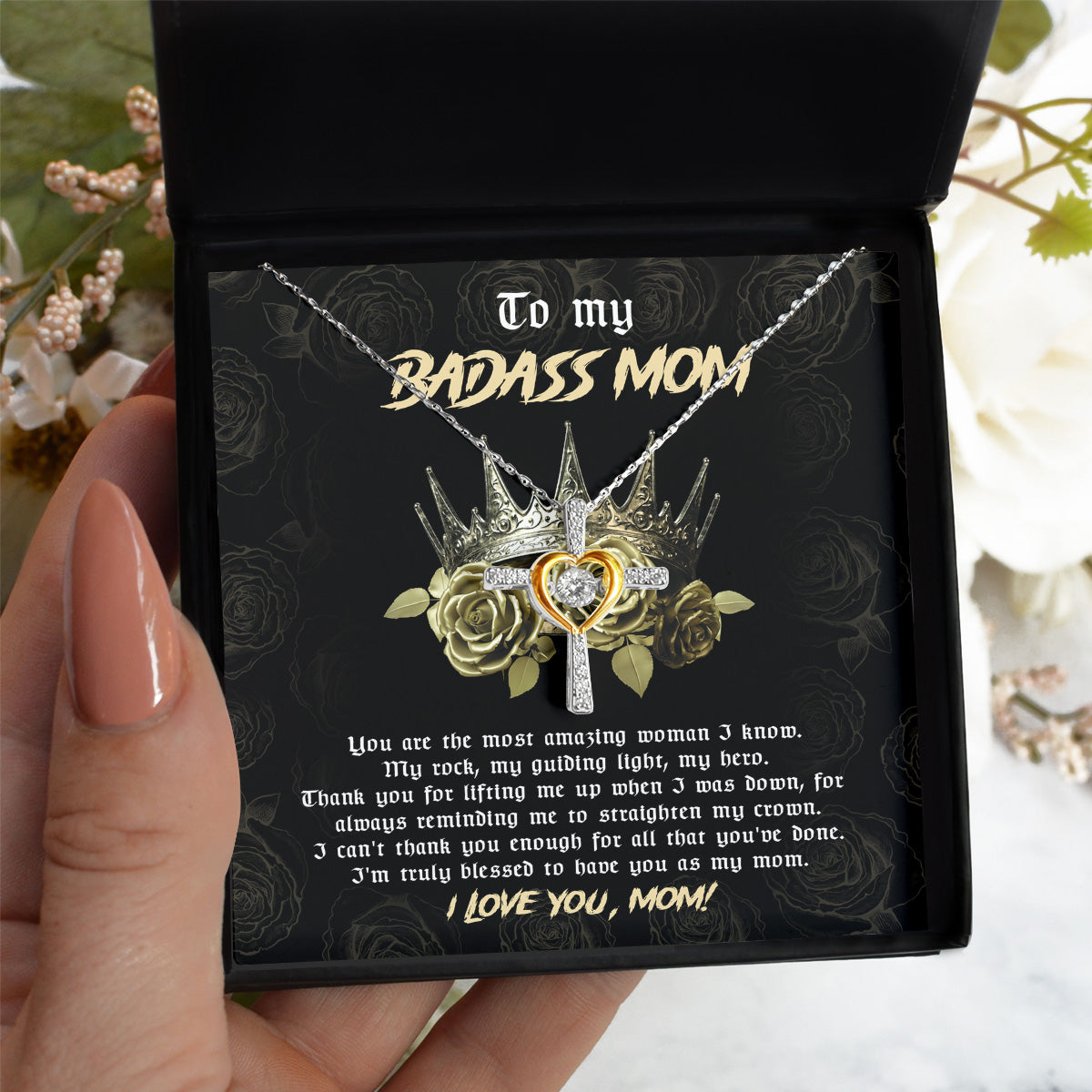 To My BadAss Mom - My Hero, And My Rock - Cross Dancing Necklace