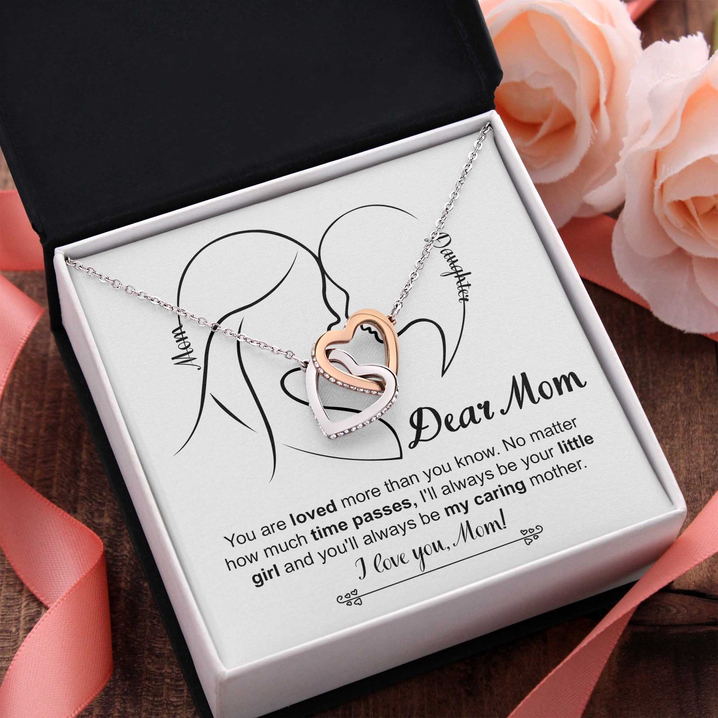 Dear Mom, I'll Always Be Your Little Girl, Interlocking Hearts Necklace