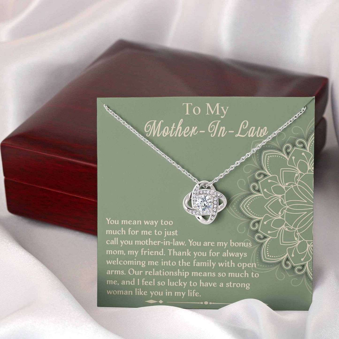 To My Mother-In-Law, You Are My Bonus Mom, My Friend, Love Knot Necklace