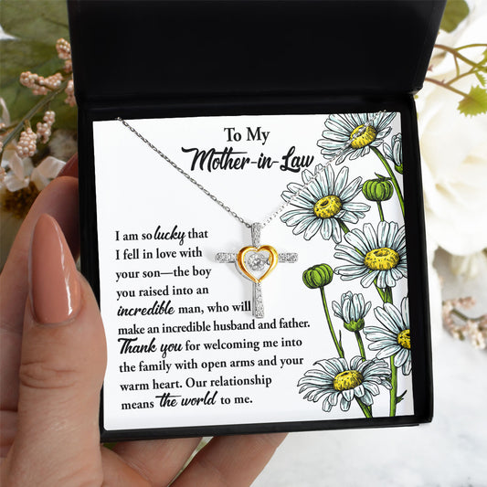 To My Mother-In-Law - Our Relationship Means The World To Me - Cross Dancing Necklace