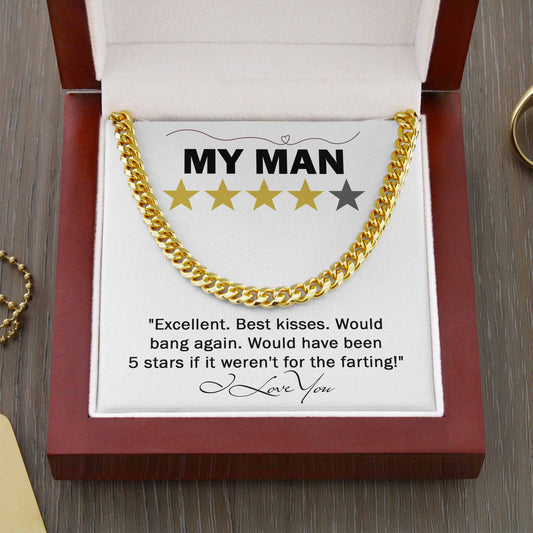 Funny Gift For Him,  To My Man, 5 Star Review, Cuban Link Chain Message Card