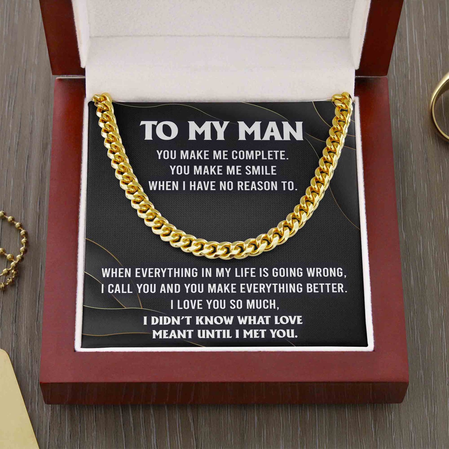 To My Man, You Make Me Complete, Cuban Link Chain Message Card