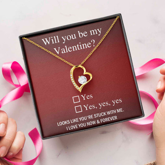 Will You Be My Valentine? Forever Love Heart Necklace Message Card