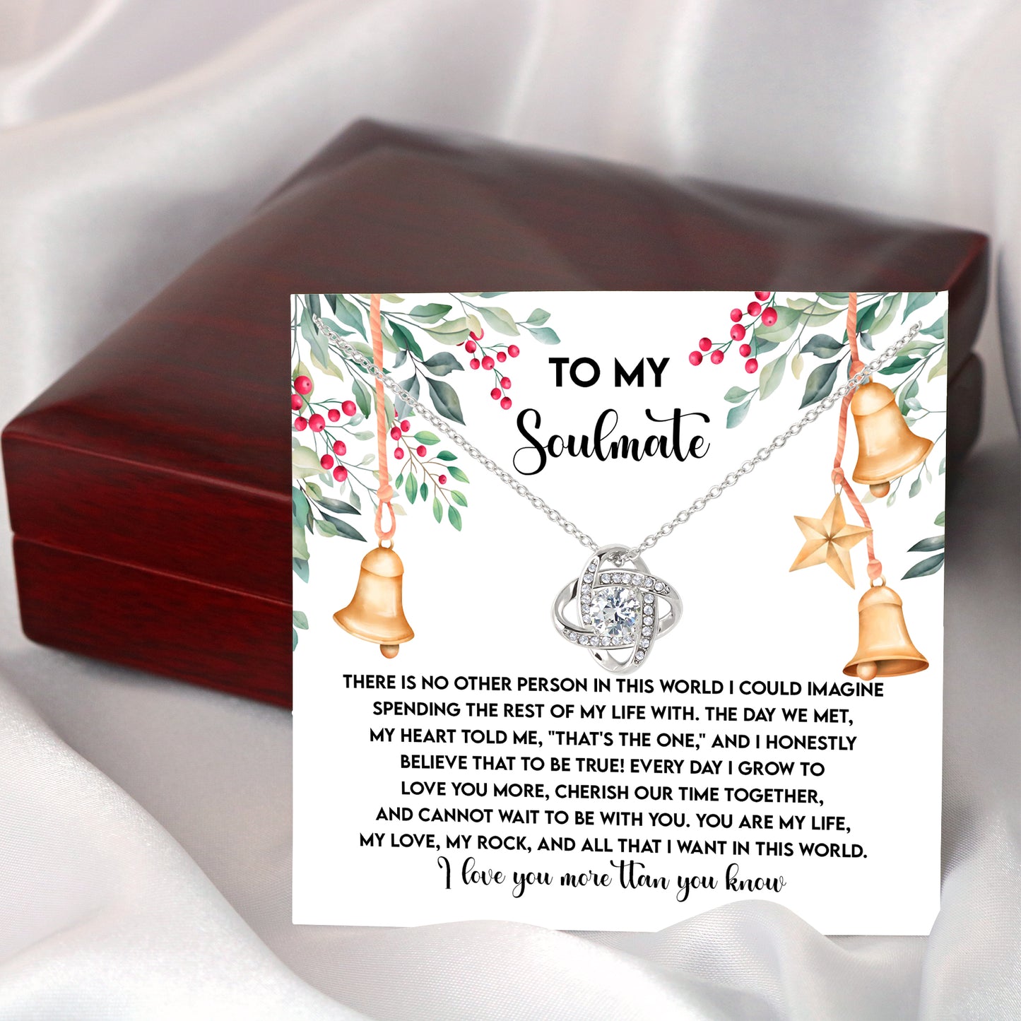 To My Soulmate, You Are My Life, My Love, And My Rock, Love Knot Necklace, Christmas Gift For Her