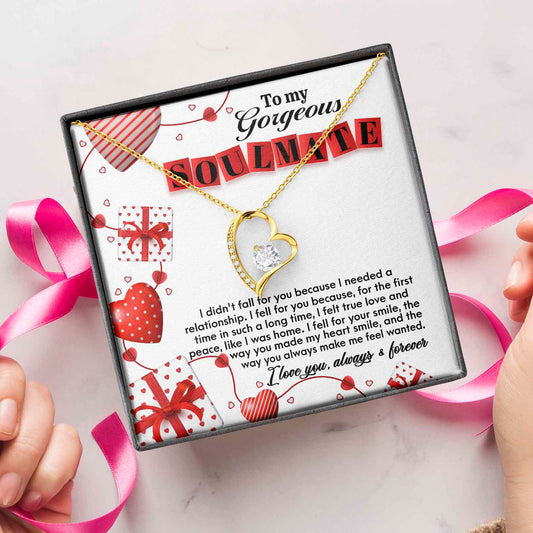 To My Gorgeous Soulmate, Forever Love Heart Necklace Message Card