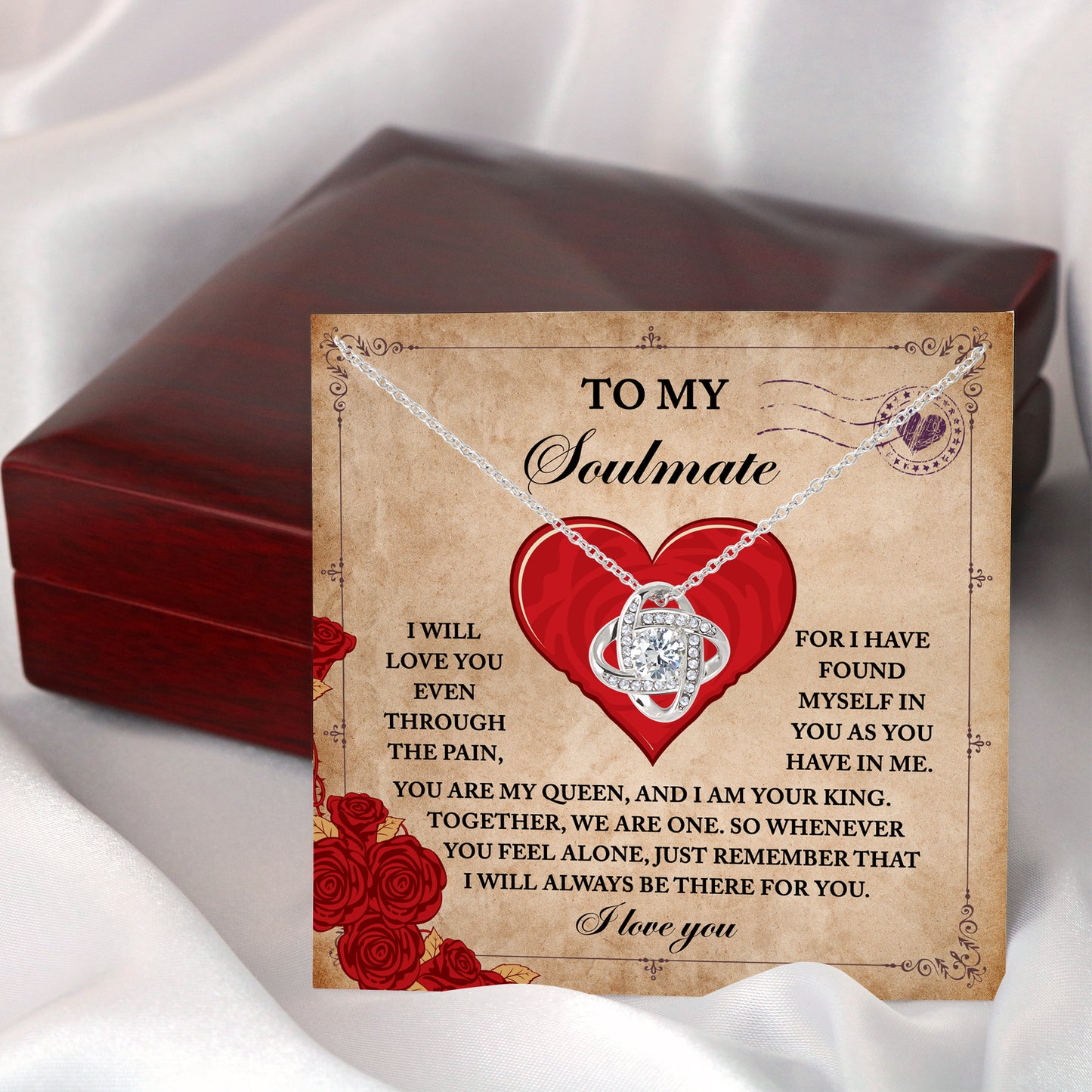To My Soulmate, You Are My Queen And I Am Your King, Love Knot Necklace, Valentines Gift For Her