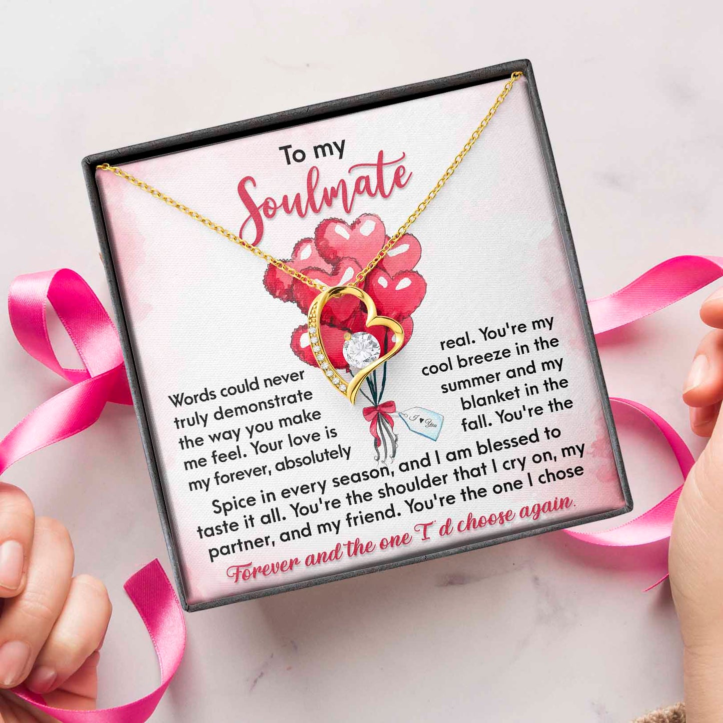 To My Soulmate, You're the One I Chose Forever, Forever Love Heart Necklace Message Card