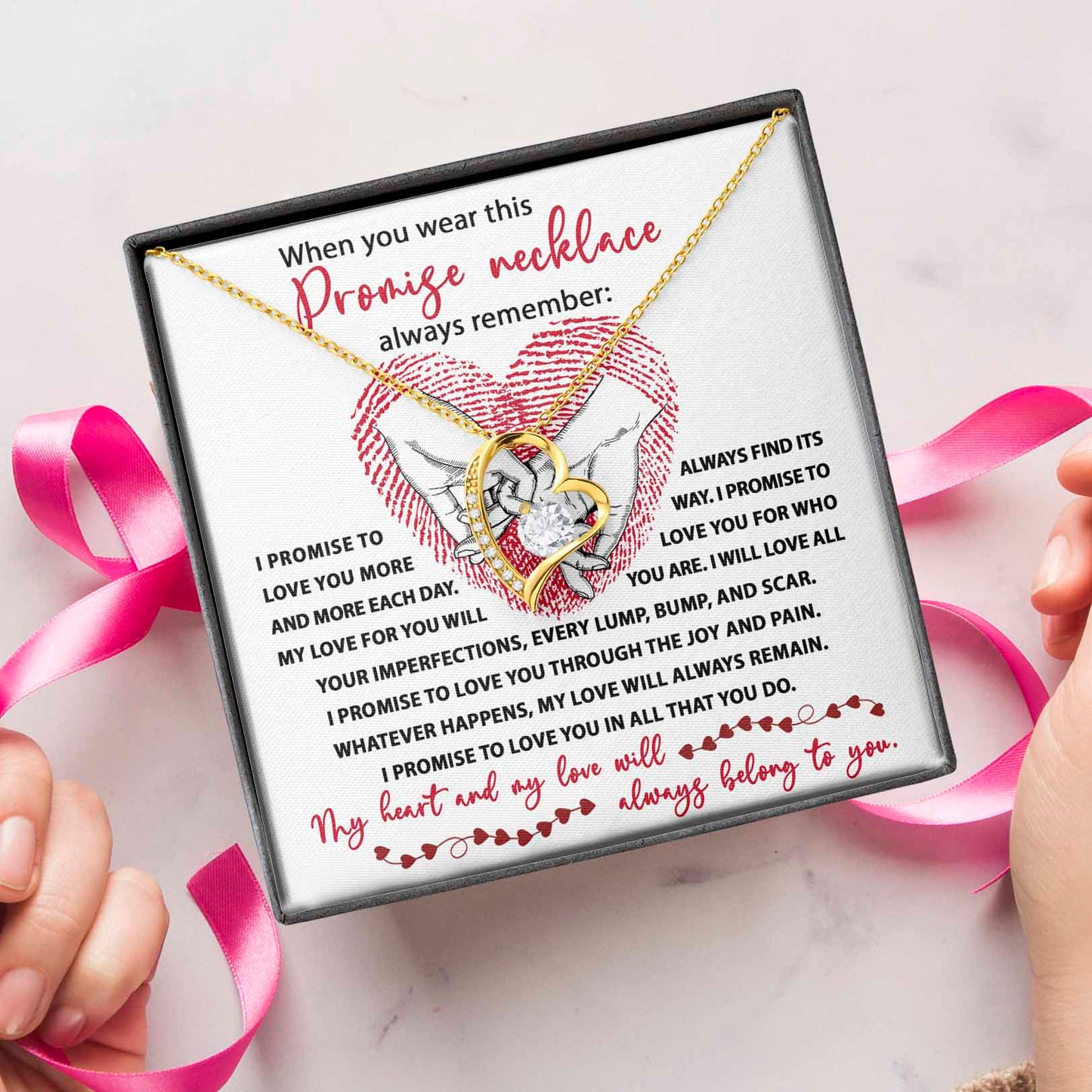 Promise Necklace, My Heart And My Love Will Always Belong To You, Forever Love Heart Necklace Message Card