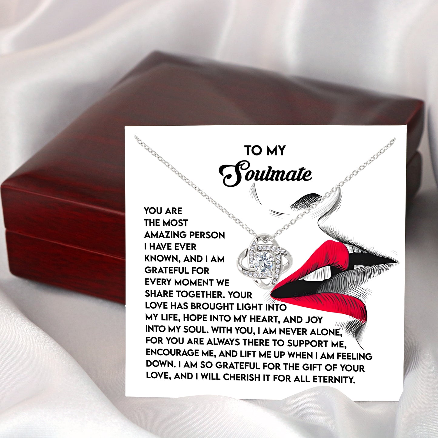 To My Soulmate, Your Love Has Brought Light Into My Life, Love Knot Necklace, Valentines Gift For Her