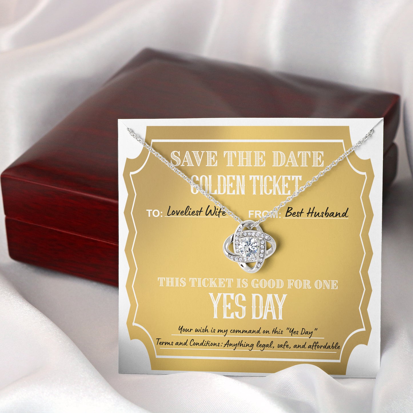 To My Wife, Golden Ticket Yes Day, To Wife, From Husband, Love Knot Necklace