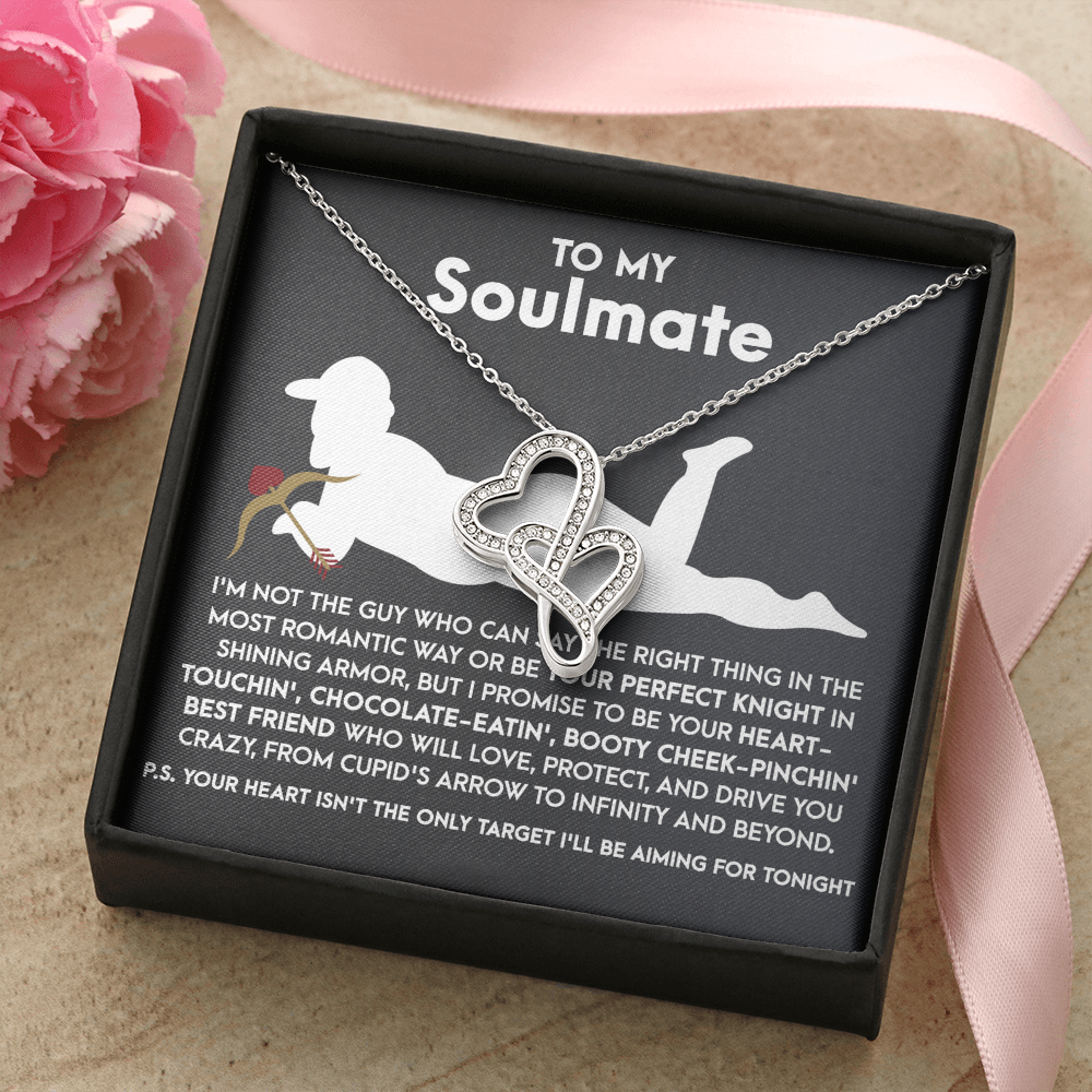 To My Soulmate, Valentines Double Heart Necklace,  Valentines Funny Gift For Her!