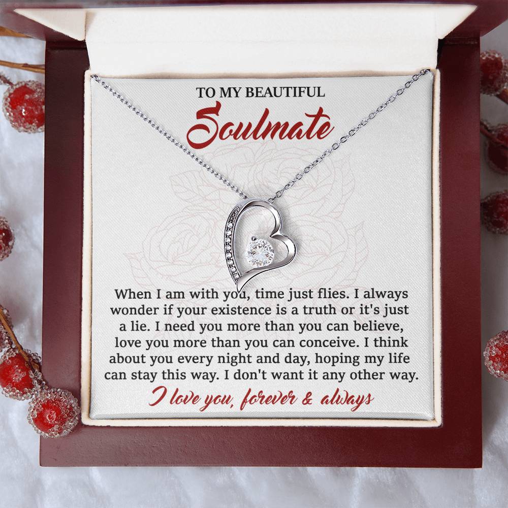 To My Beautiful Soulmate,  I Need You, Forever Love Heart Necklace Message Card