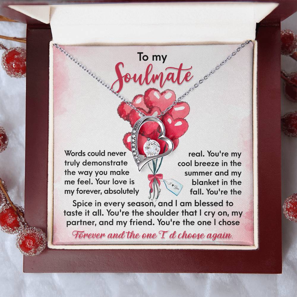 To My Soulmate, You're the One I Chose Forever, Forever Love Heart Necklace Message Card