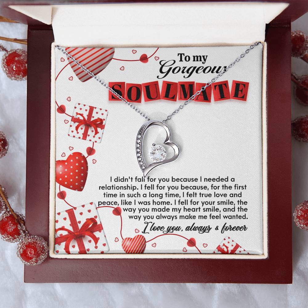 To My Gorgeous Soulmate, Forever Love Heart Necklace Message Card
