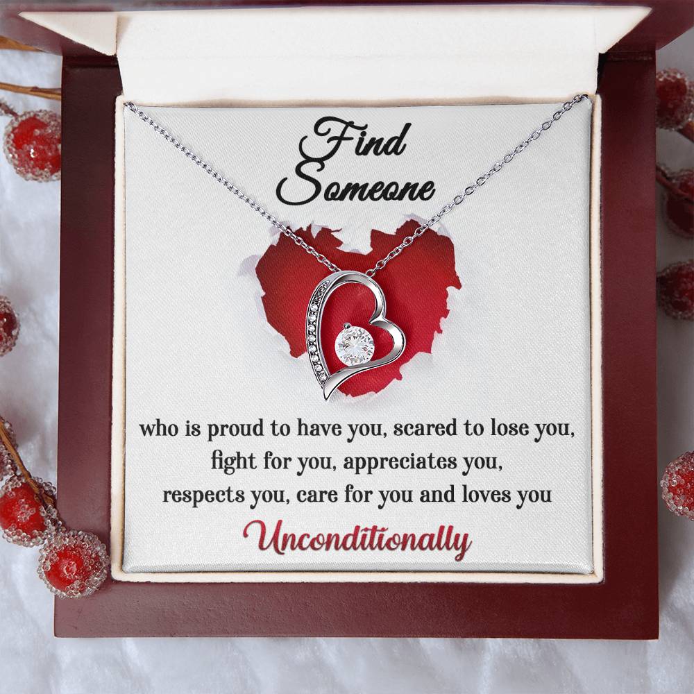 Find Someone Who Loves You Unconditionally, Forever Love Heart Necklace Message Card