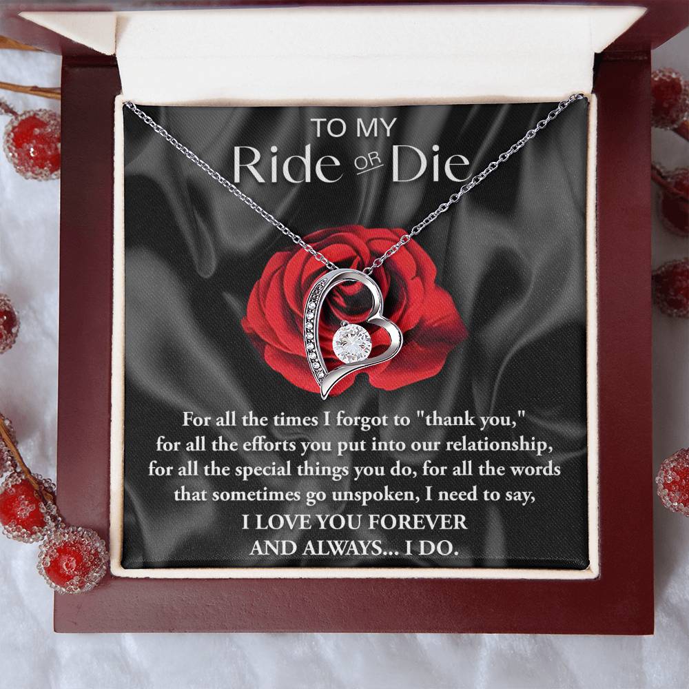 To My Ride Or Die, Forever Love Heart Necklace Message Card