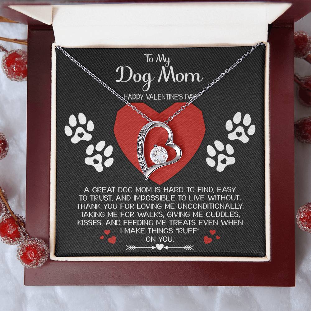 To My Dog Mom, Happy Valentines Day, Forever Love Heart Necklace Message Card