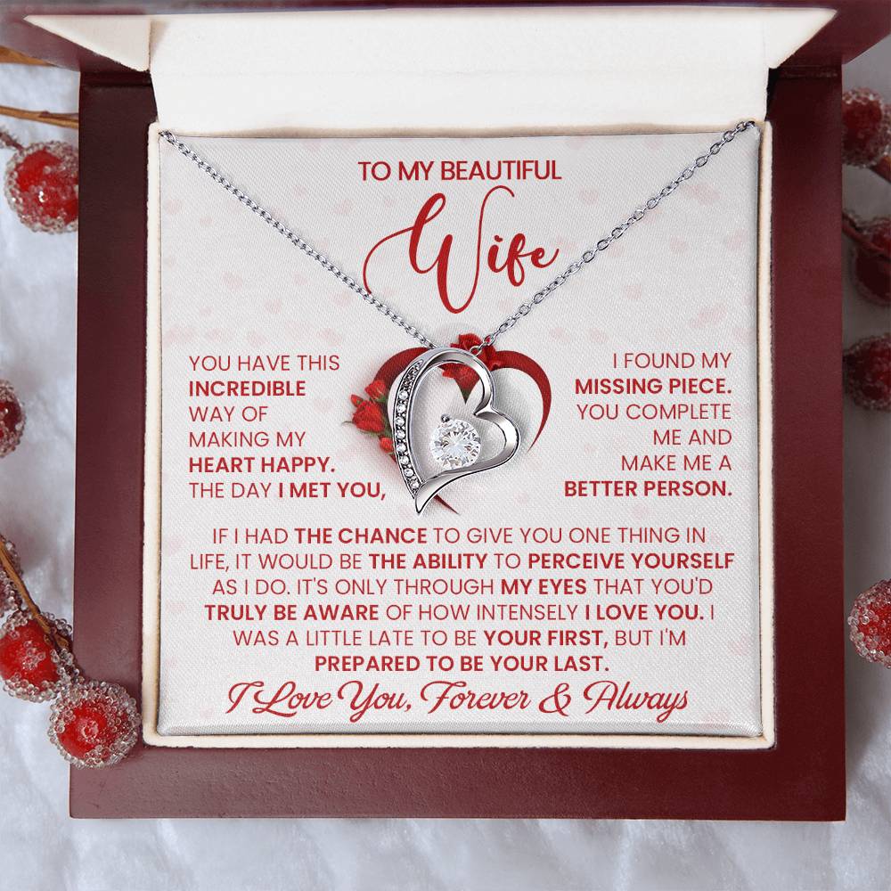 To My Beautiful Wife, You Make My Heart Happy, Forever Love Heart Necklace Message Card