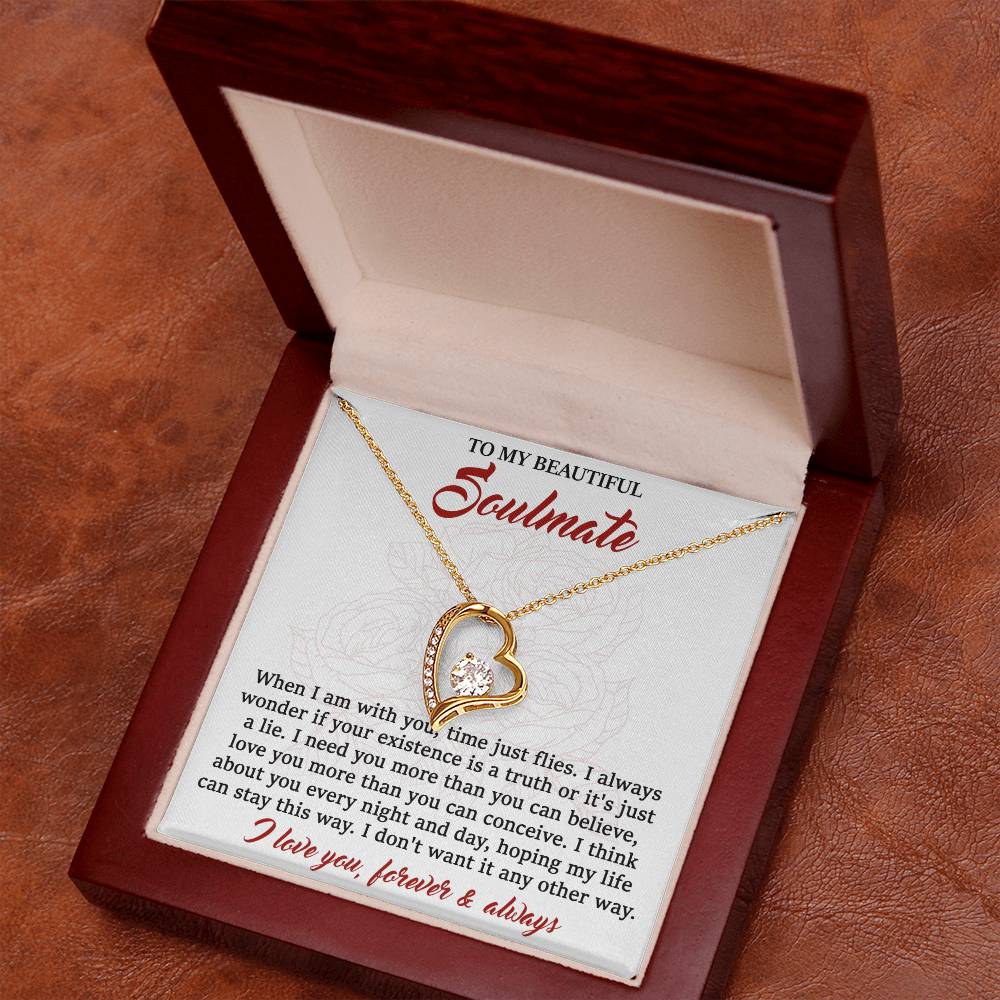 To My Beautiful Soulmate,  I Need You, Forever Love Heart Necklace Message Card