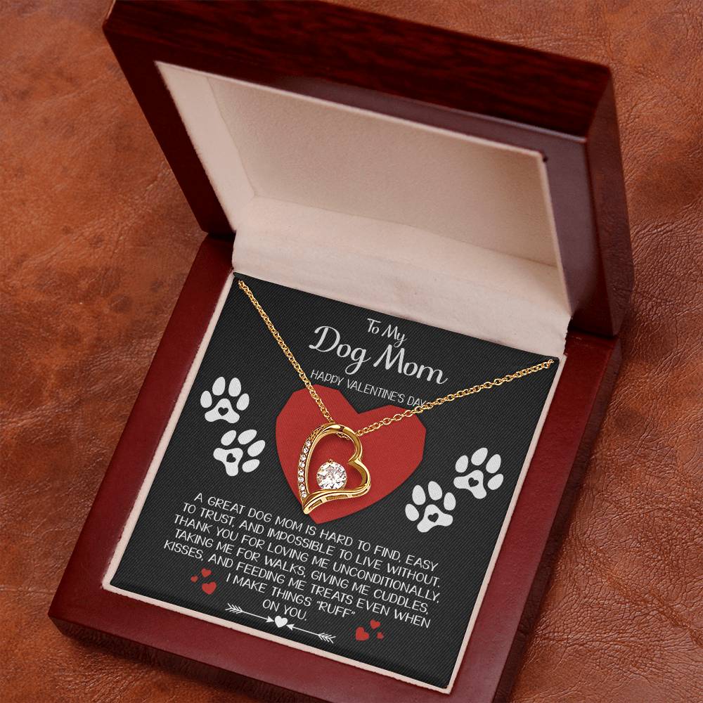 To My Dog Mom, Happy Valentines Day, Forever Love Heart Necklace Message Card