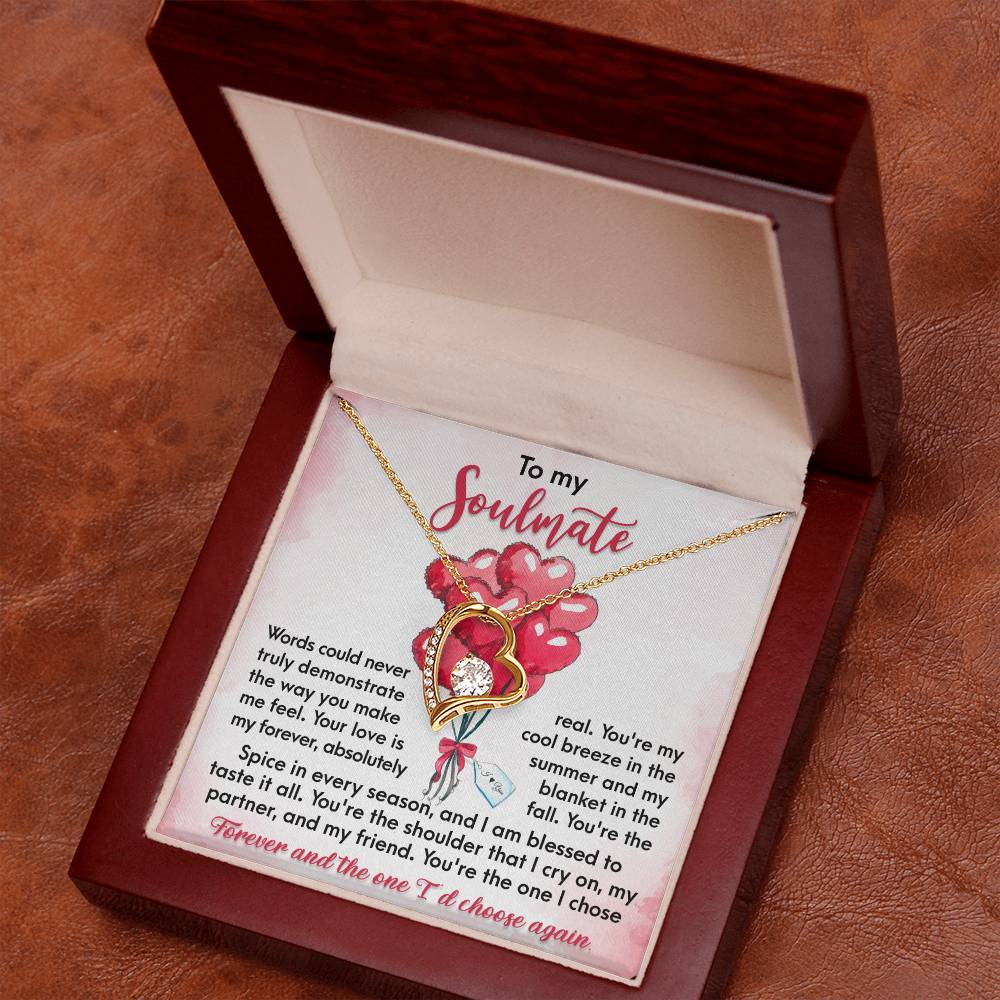 To My Soulmate, You're the One I Chose Forever, Forever Love Heart Necklace Message Card