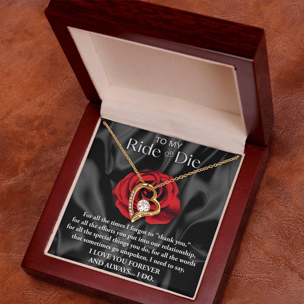 To My Ride Or Die, Forever Love Heart Necklace Message Card