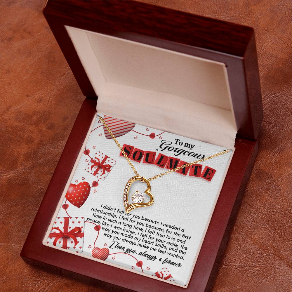To My Gorgeous Soulmate, Forever Love Heart Necklace Message Card