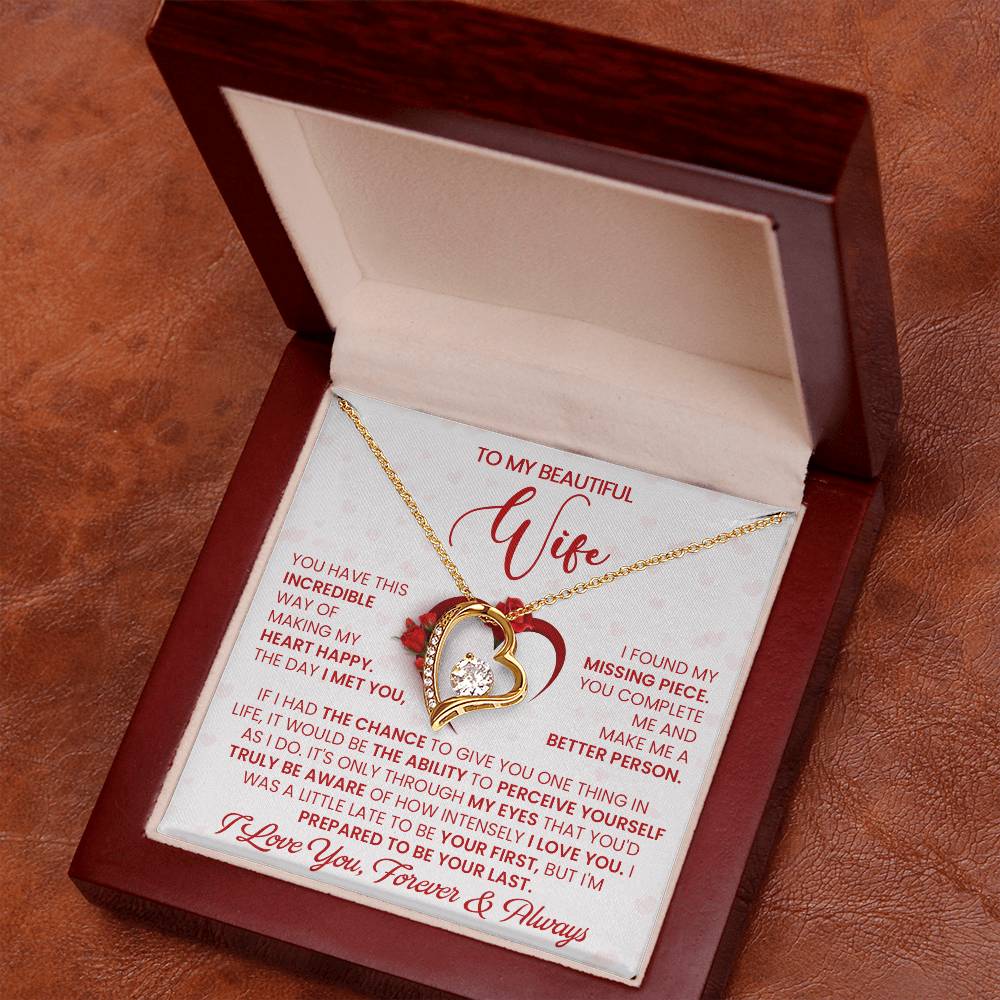 To My Beautiful Wife, You Make My Heart Happy, Forever Love Heart Necklace Message Card