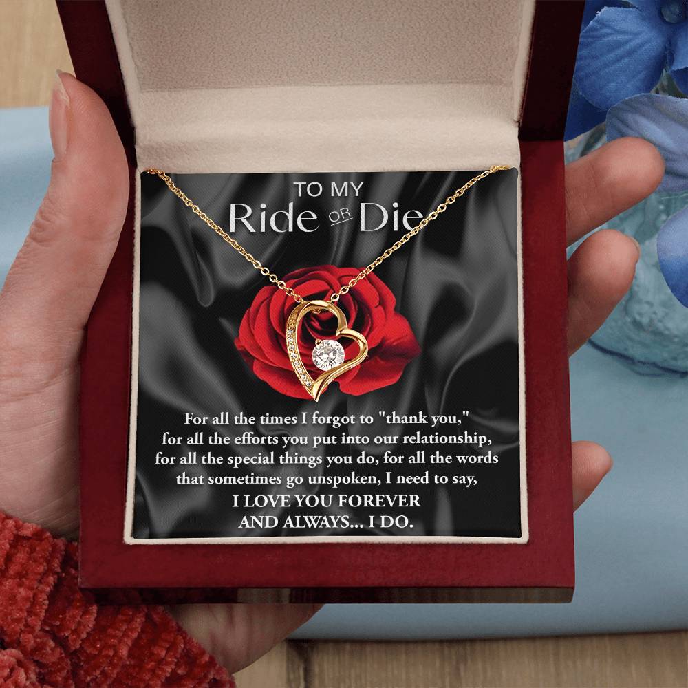 To My Ride Or Die, Forever Love Heart Necklace Message Card