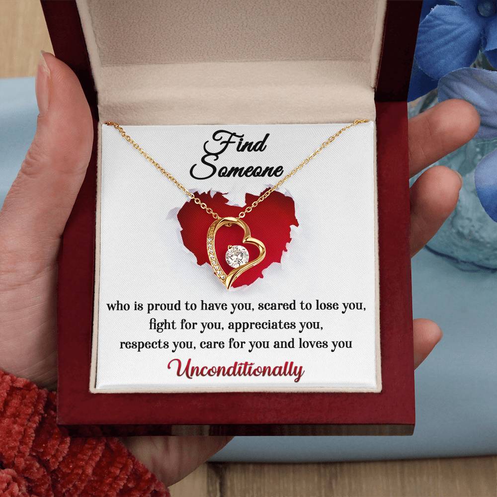 Find Someone Who Loves You Unconditionally, Forever Love Heart Necklace Message Card