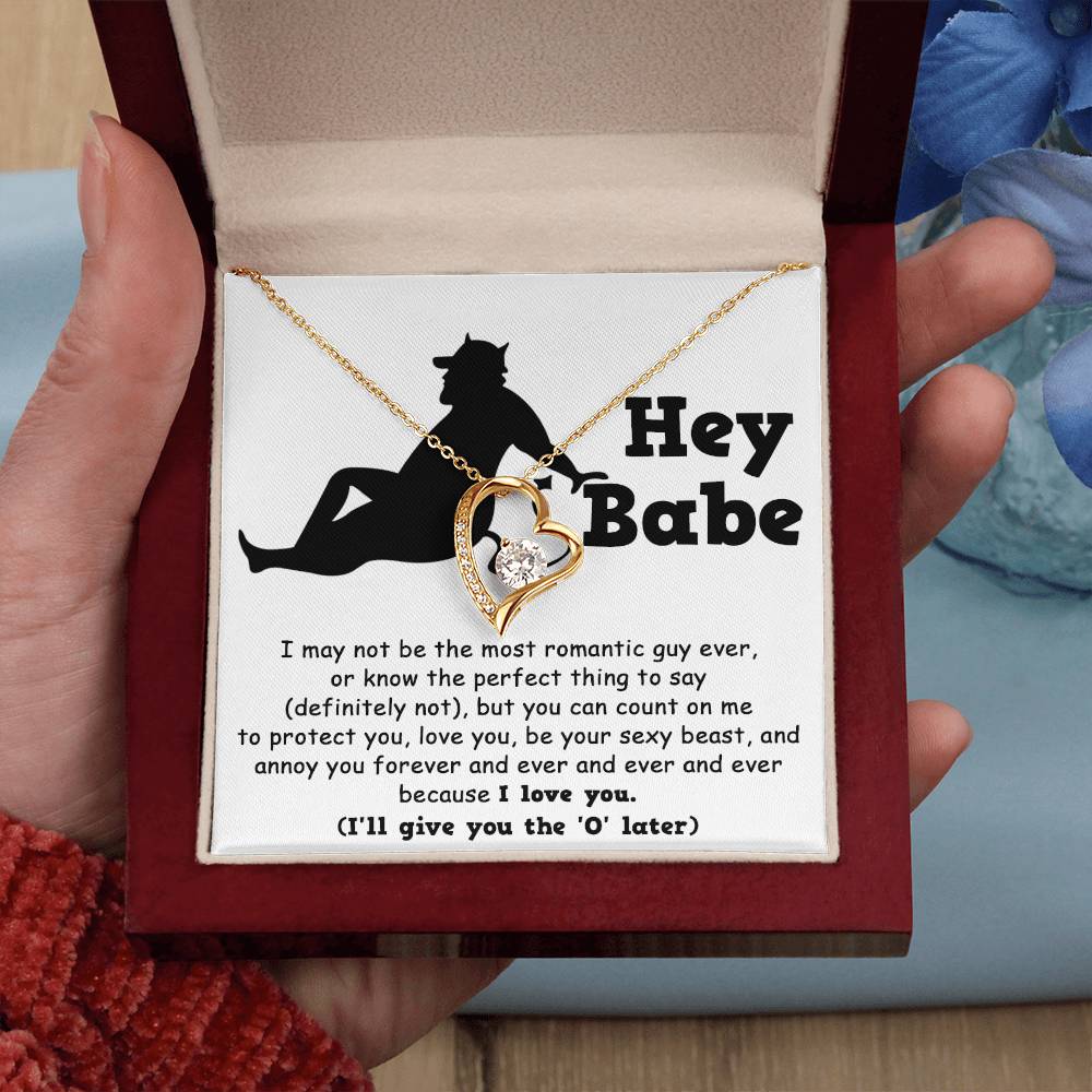 Funny Gift For Her, Not The Most Romantic Guy Ever, Forever Love Heart Necklace Message Card
