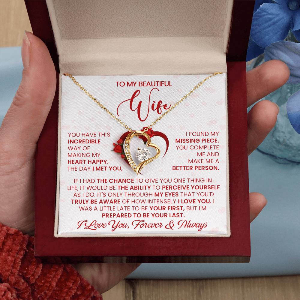 To My Beautiful Wife, You Make My Heart Happy, Forever Love Heart Necklace Message Card