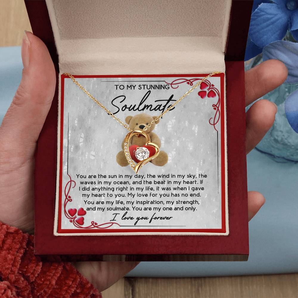 To My Stunning Soulmate,  You Are My One And Only, Forever Love Heart Necklace Message Card