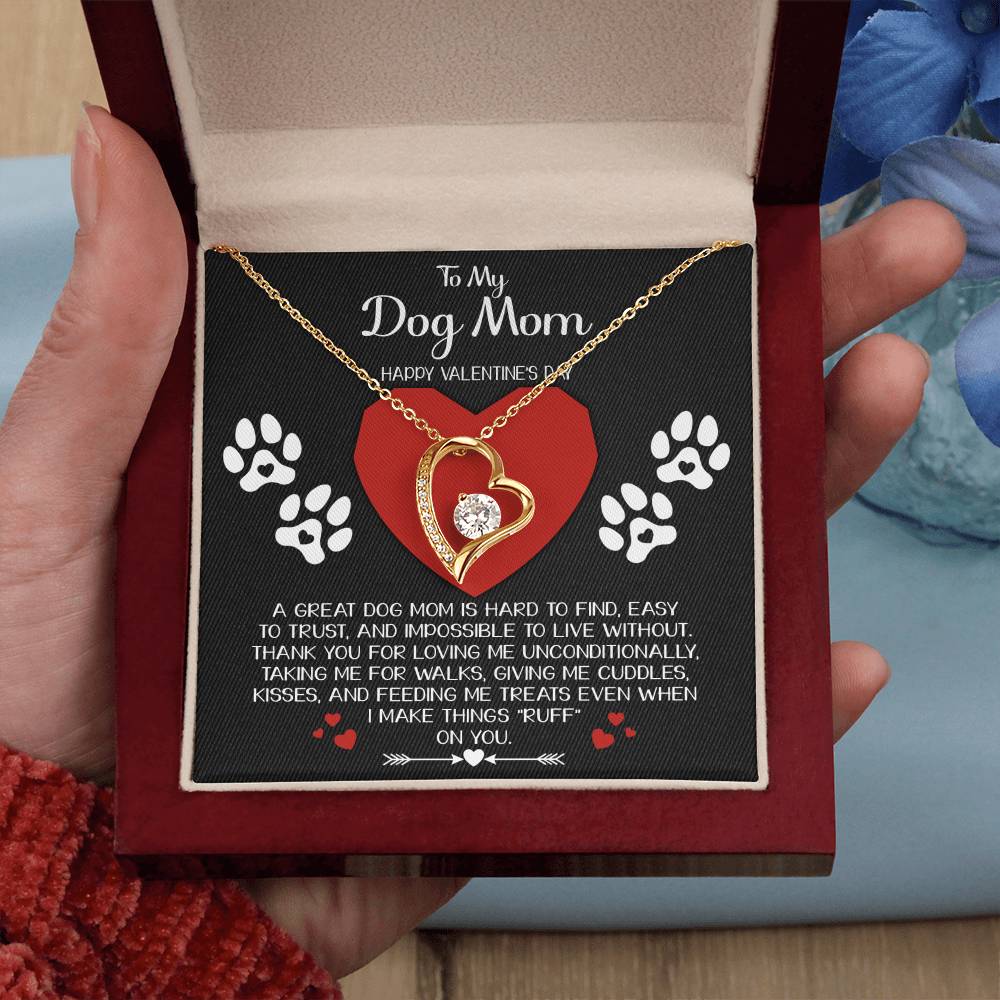 To My Dog Mom, Happy Valentines Day, Forever Love Heart Necklace Message Card