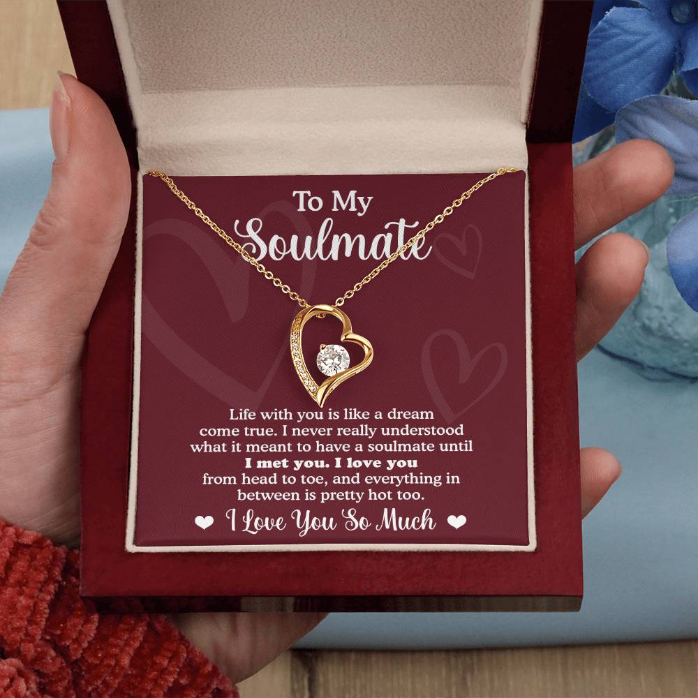 To My Soulmate, Life With You Is Like A Dream Come True, Forever Love Heart Necklace Message Card